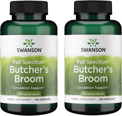 Swanson Butcher's Broom 470 mg 100 Capsules (Pack of 2)