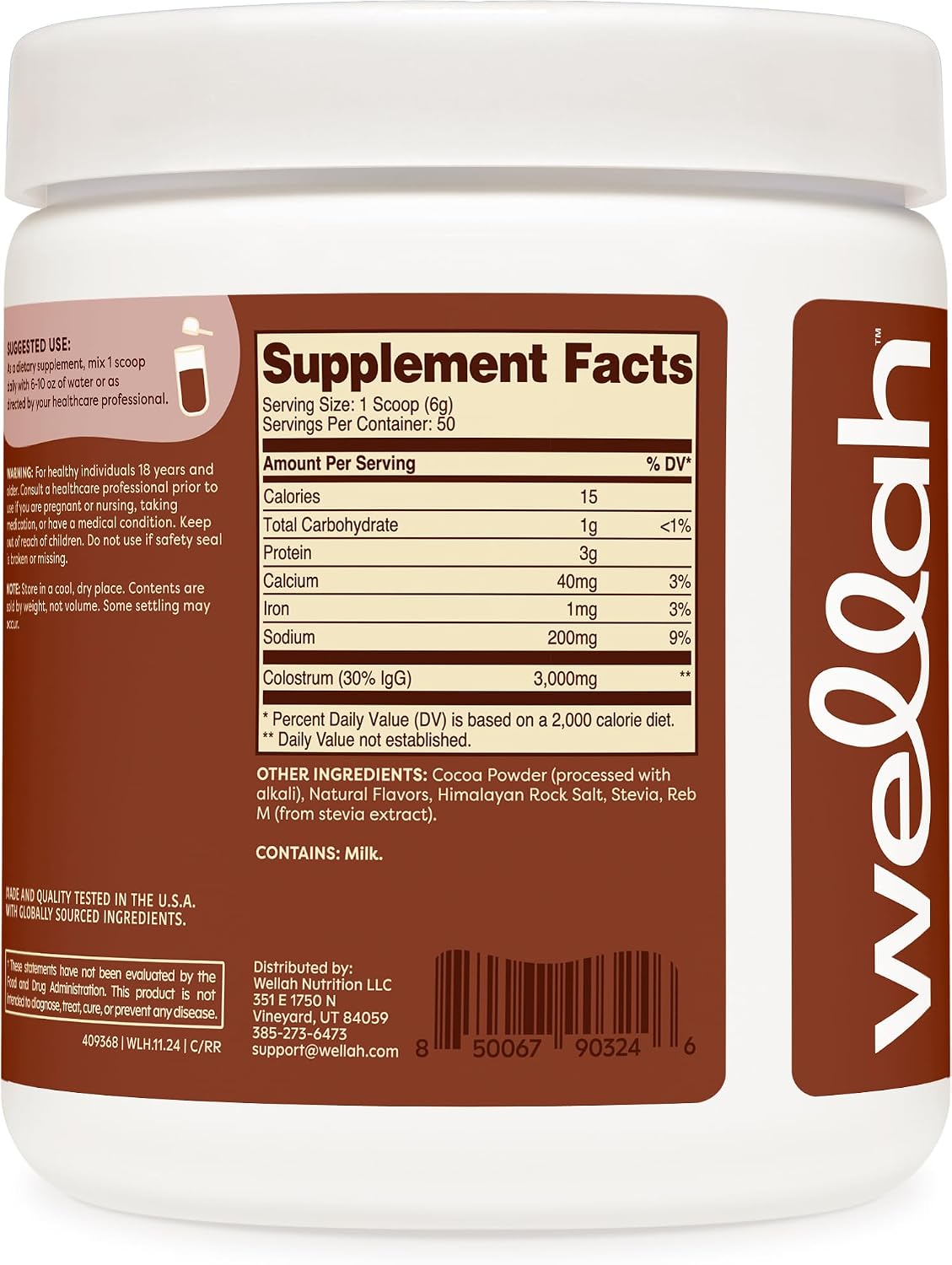 Wellah Colostrum Rocky Road Flavoured (50 Servings) - Sweetened with Stevia, 3g Colostrum Per Serving, Dietary Supplement - görsel 4