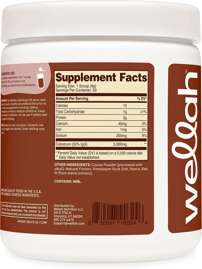Wellah Colostrum Rocky Road Flavoured (50 Servings) - Sweetened with Stevia, 3g Colostrum Per Serving, Dietary Supplement