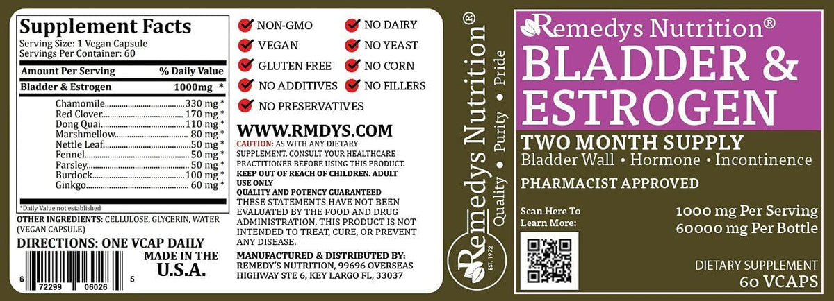 Bladder and Oestrogen Capsules | 1,000 mg, 60 Vegan Capsules | Two Month Supply | Blend Includes Chamomile, Red Clover & Burdock - görsel 8