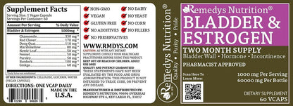 Bladder and Oestrogen Capsules | 1,000 mg, 60 Vegan Capsules | Two Month Supply | Blend Includes Chamomile, Red Clover & Burdock
