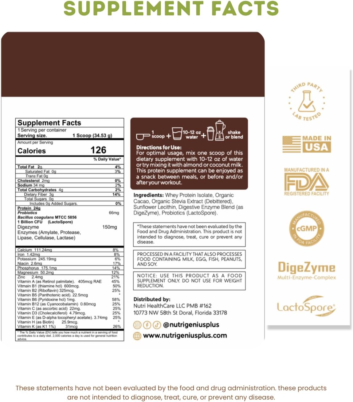 All-in-One Nutrition Whey Protein Isolate with Probiotics, Digestive Enzymes, Vitamins and Minerals, Chocolate, 30 Servings, Gluten-free, Keto Friendly, No Sugar - görsel 5