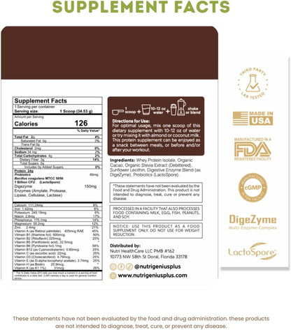 All-in-One Nutrition Whey Protein Isolate with Probiotics, Digestive Enzymes, Vitamins and Minerals, Chocolate, 30 Servings, Gluten-free, Keto Friendly, No Sugar