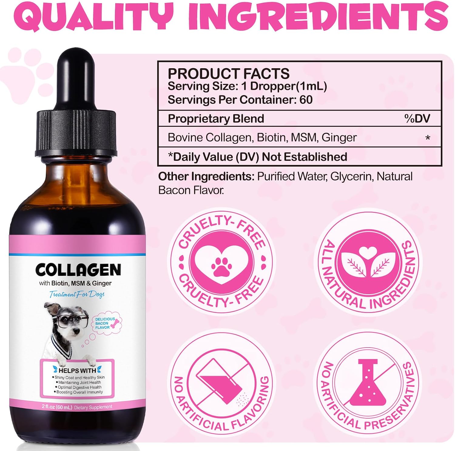 Collagen for Dogs - Liquid Drops with Biotin, MSM and Ginger - 60 ml - görsel 4