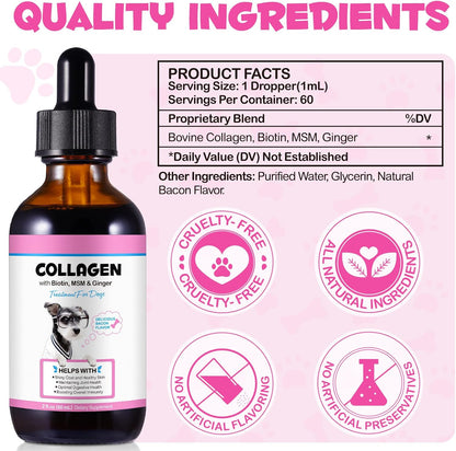 Collagen for Dogs - Liquid Drops with Biotin, MSM and Ginger - 60 ml