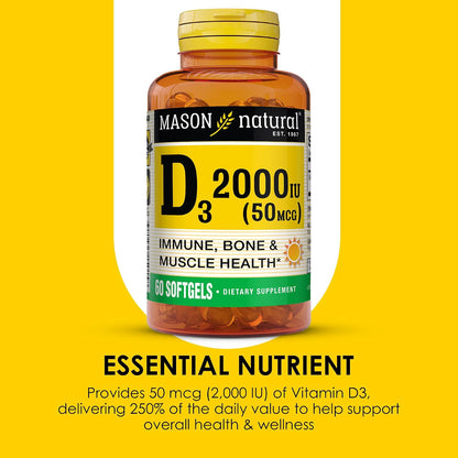 Mason Natural Vitamin D3 2,000 IU Strength - 60 Softgels