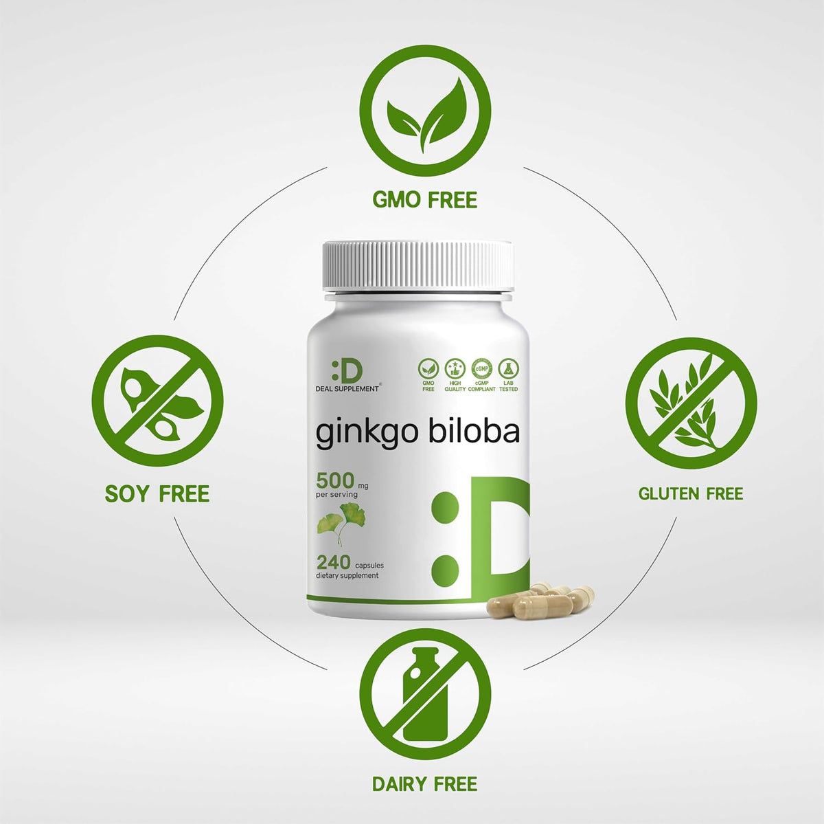 DEAL SUPPLEMENT Ginkgo Biloba 500mg, 240 Capsules - Extra Strength Brain Support Supplement - görsel 5