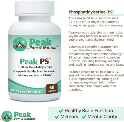Peak Pure & Natural Peak PS Phosphatidylserine 100 mg Cognitive Support Supplement, 30 Softgels