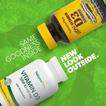 NaturesPlus Vitamin D3 Extended Release with Trans-Resveratrol, 5000 IU - 90 Vegan Tablets