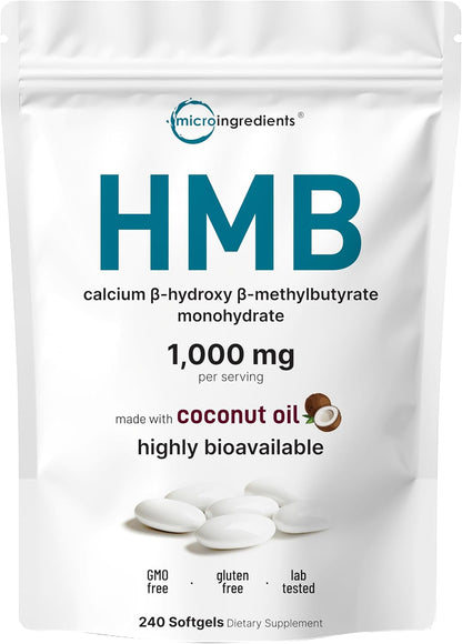 Micro Ingredients HMB 1,000mg - 240 Soft gel capsules with Coconut Oil