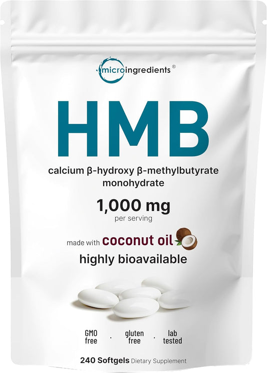 Micro Ingredients HMB 1,000mg - 240 Soft gel capsules with Coconut Oil