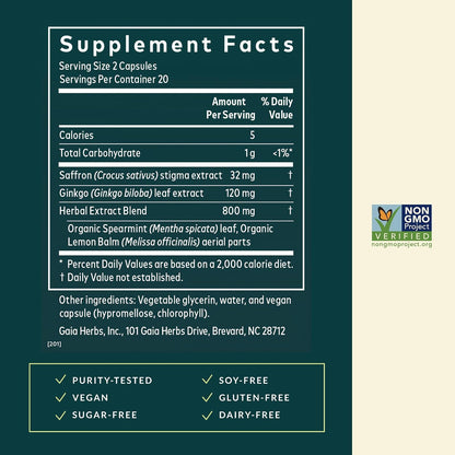 Gaia Herbs Nootropic Focus – Herbal Brain Supplement with Saffron, Lemon Balm and Spearmint – 40 Liquid Phyto-Capsules