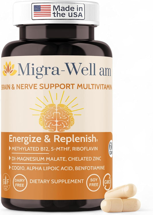 Wellkasa Migra-Well AM - Energising Daily – 5-MTHF Folate (Methylfolate) – The active form of folate that – Image 1