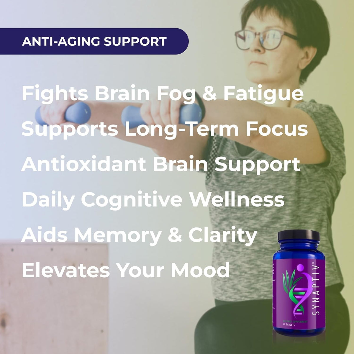 Youngevity Synaptiv™ Brain Support - 12in1 - Ginkgo, Huperzine, Bacopa, Quercetin and More - with Potent Antioxidant Blend + Vitamins - 60 Tablets - görsel 4