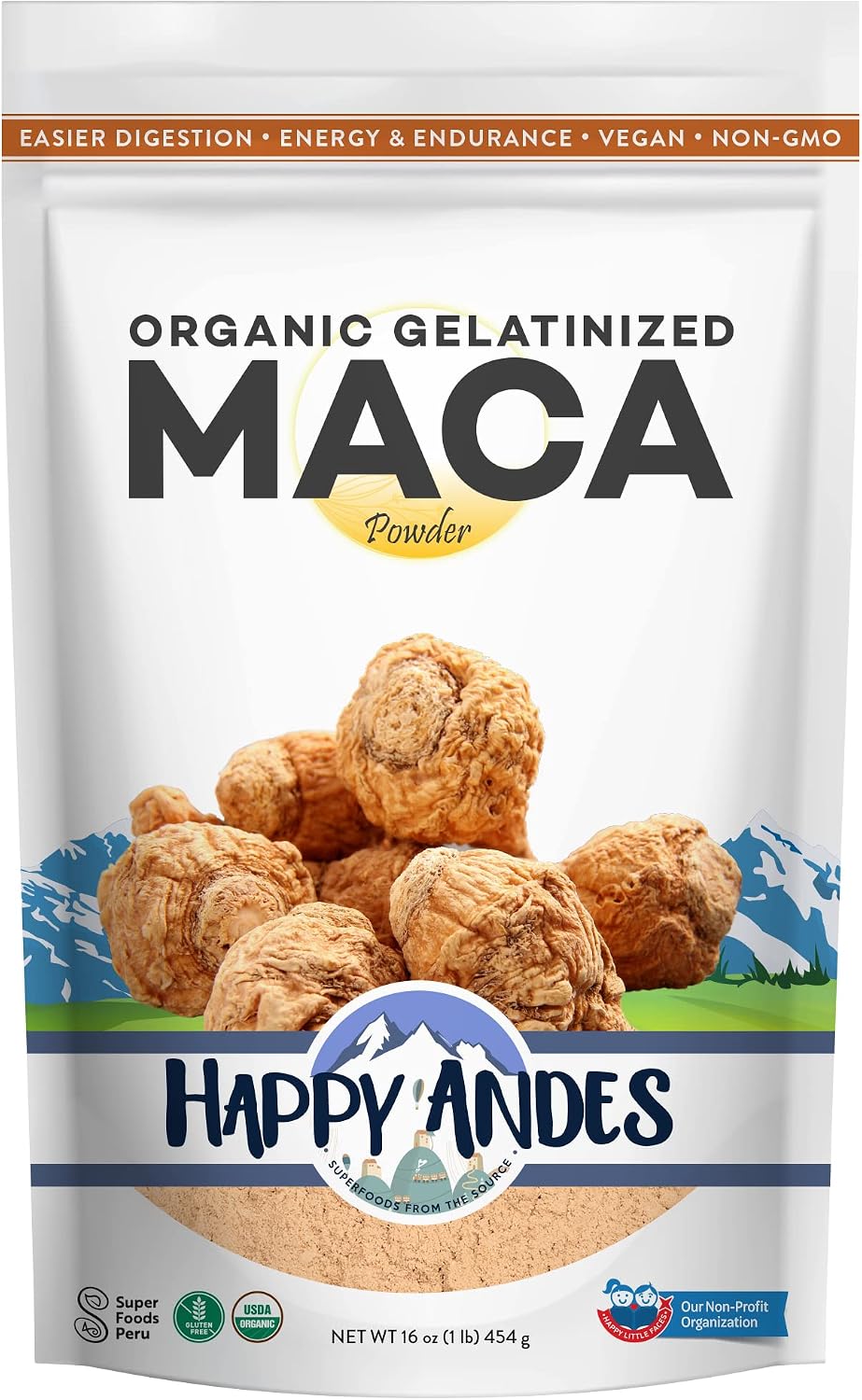 Happy Andes Organic Gelatinised Maca Powder – Energy & Vitality, 454 g - görsel 1