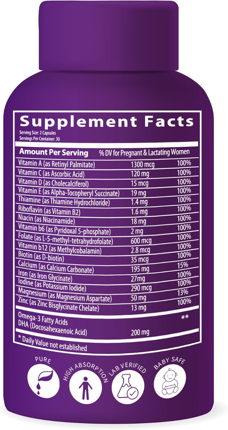 BioImmune Ultra Strength Bio-Available Prenatal Vitamins for Women - Naturally Occurring Methylated Folate, DHA Omega 3 - Supports Brain Development and Healthy Foetal Development - görsel 6