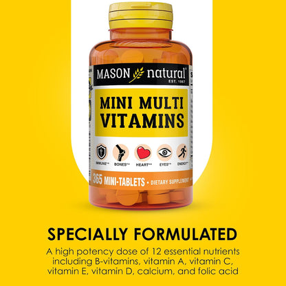 MASON NATURAL Mini Multivitamin with Iron & 12 Key Nutrients – 365-Day Supply