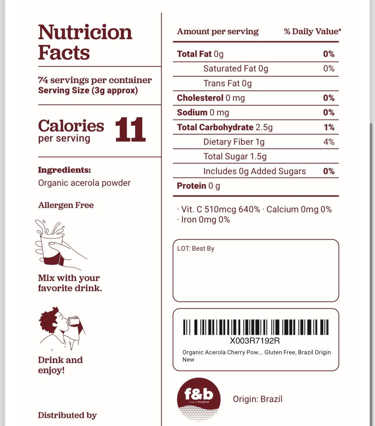 f&b superfoods Pure Organic Acerola Cherry Powder - Freeze Dried, 227g - görsel 8