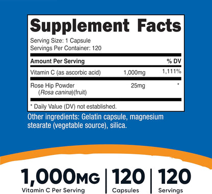 Nutricost Vitamin C with Rose Hips 1025mg, 120 Capsules