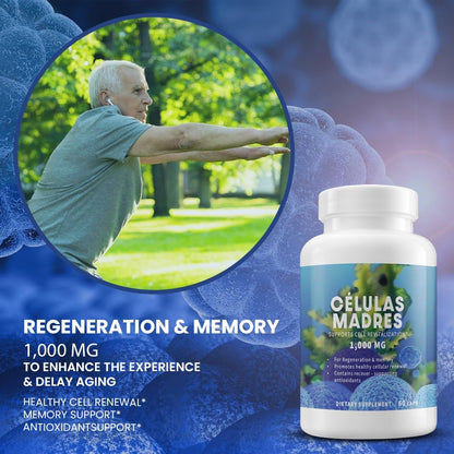 EXPLENDUS 4 Celulas Madres AFA Stem Natural Cell - Blue Green Algae Supplement, 60 Capsules, 1000 mg, Non-GM, Gluten-free