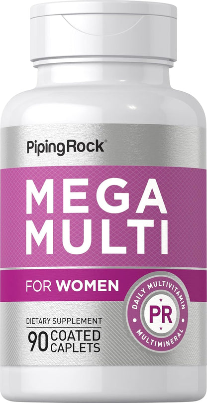 Piping Rock Multivitamin for Women, 90 Caplets — Daily Essential Multi Supplement with Vitamins A, B, C, D, and E, Non-GMO, Gluten-free