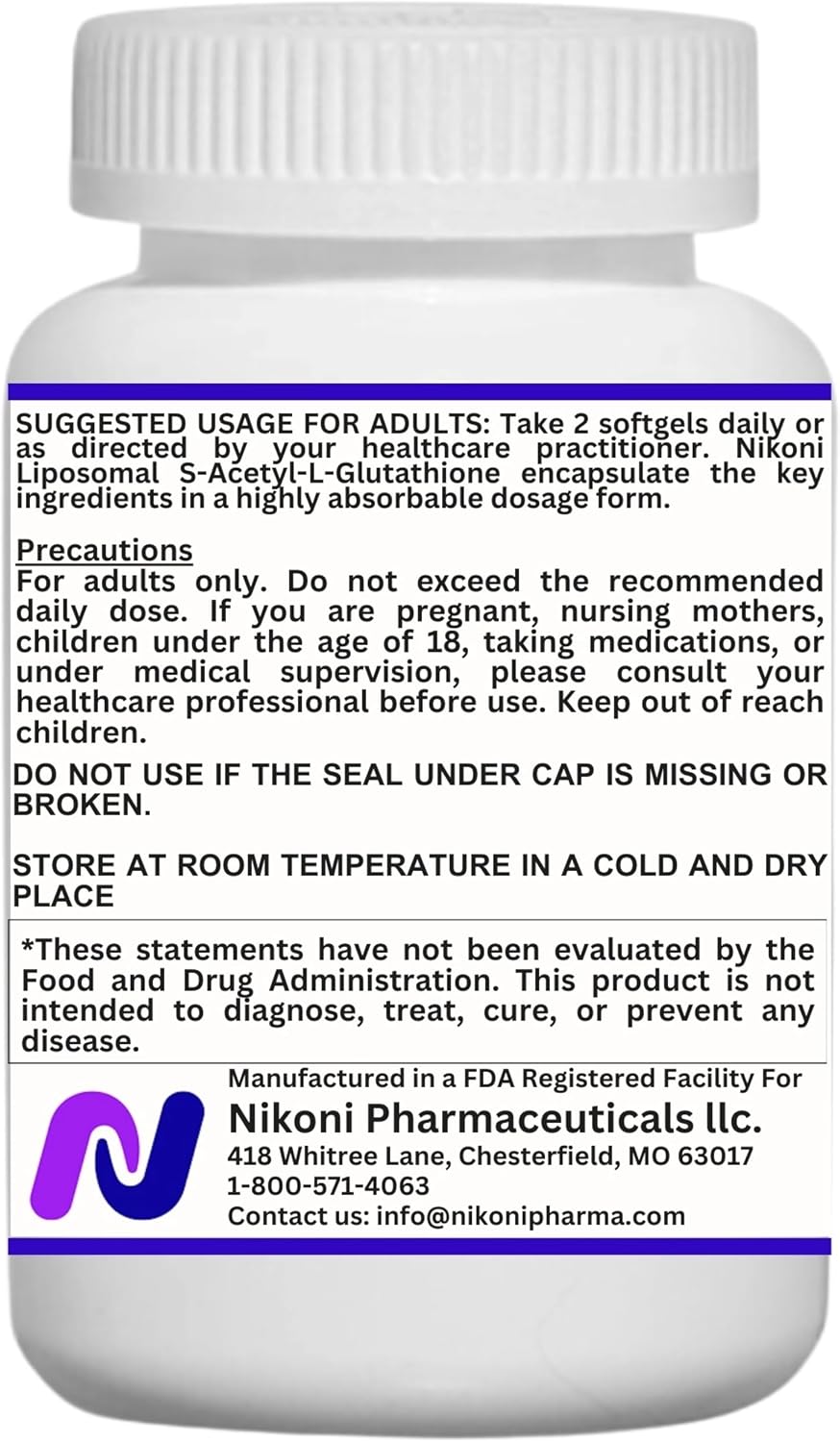 Nikoni Liposomal S-Acetyl L-Glutathione, Resveratrol, Hyaluronic Acid & Collagen - 500mg, 120 Capsules - görsel 3