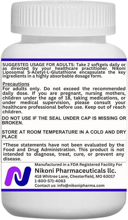 Nikoni Liposomal S-Acetyl L-Glutathione, Resveratrol, Hyaluronic Acid & Collagen - 500mg, 120 Capsules