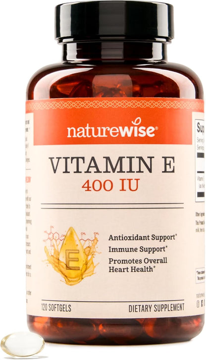 NatureWise Vitamin E 400 IU Softgels (180mg DL-Alpha) - Dairy, Gluten & Soya Free - Non-GMO Antioxidant-Rich Food Supplement for Skin and Immune Health Support - 4-Month Supply, 120 Count