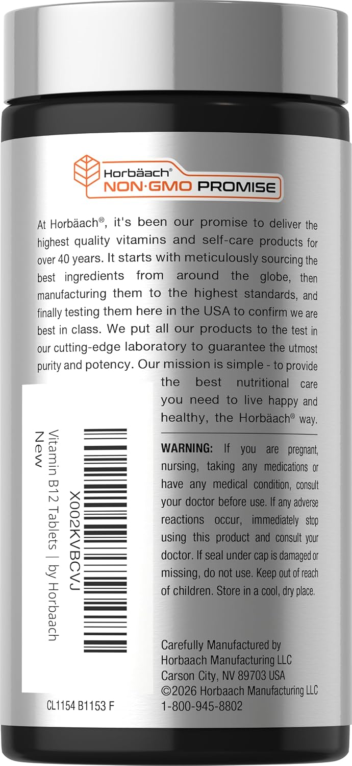 Horbaach Vitamin B12 1000 mcg Sublingual Tablets - Methylcobalamin, Berry Flavour, Vegan - görsel 3
