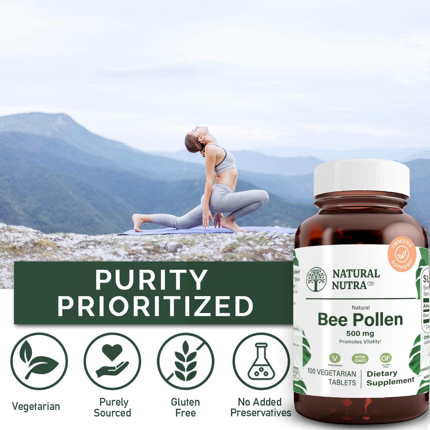Natural Nutra Bee Pollen 500 mg – Vitality & Immune Support, 100 Tablets - görsel 4