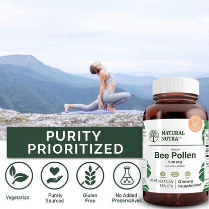 Natural Nutra Bee Pollen 500 mg – Vitality & Immune Support, 100 Tablets