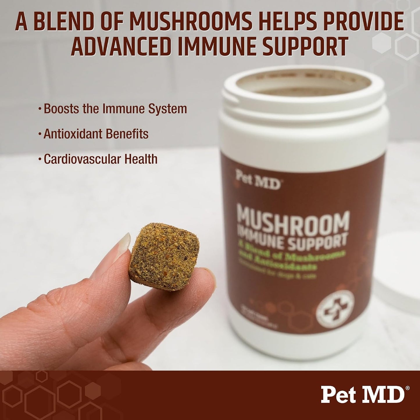Pet MD Mushroom Immune Support for Dogs & Cats - Turkey Tail, Shiitake, Milk Thistle & CoQ10 Supplement - 120 Soft Chews - görsel 2
