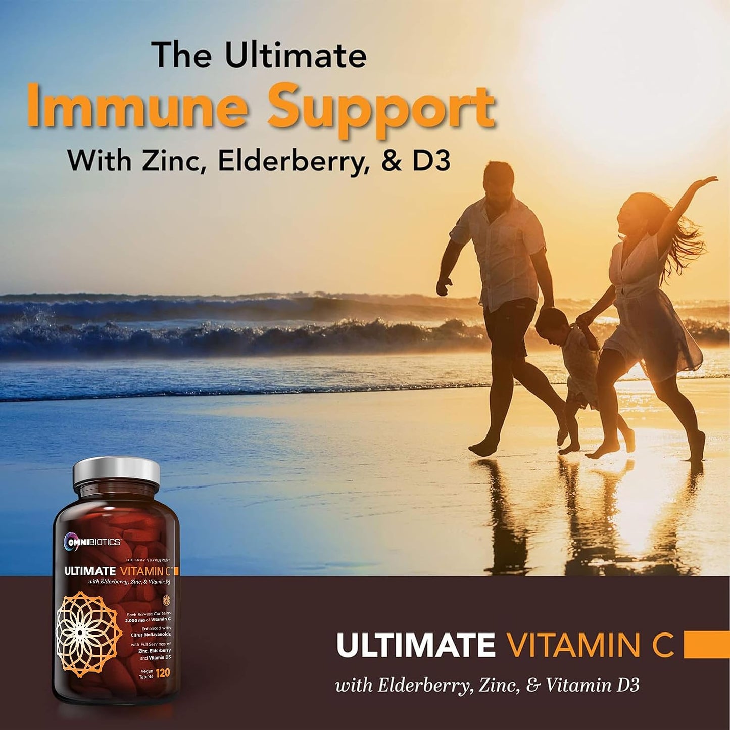 OmniBiotics Ultimate Vitamin C 2000mg with Zinc, Elderberry and D3 – 120 Vegan Tablets - görsel 4