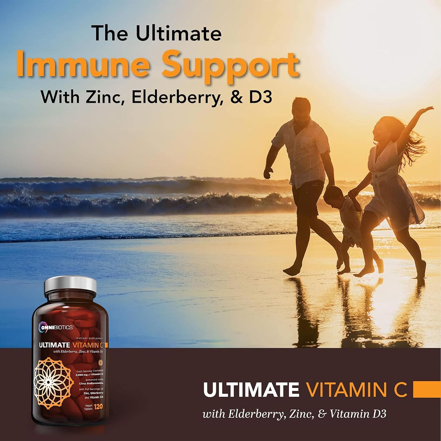 OmniBiotics Ultimate Vitamin C 2000mg with Zinc, Elderberry and D3 – 120 Vegan Tablets - görsel 4