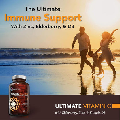 OmniBiotics Ultimate Vitamin C 2000mg with Zinc, Elderberry and D3 – 120 Vegan Tablets
