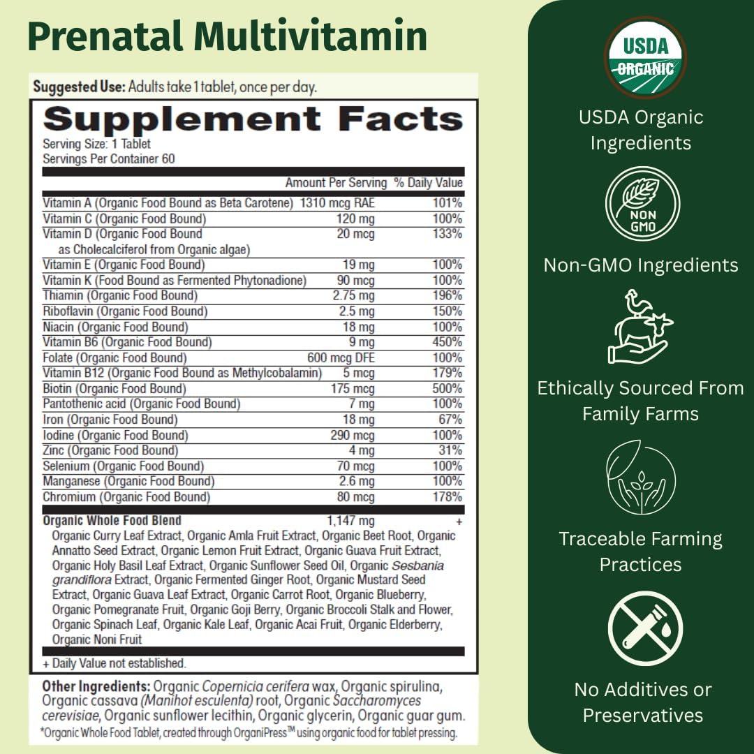 Prenatal Once Daily Multivitamin for Women for Preconception, Pregnancy, Postnatal & Breastfeeding, with Folate, Iron & Organic Whole Food Blend, Vegan, 30 Tablets - görsel 2