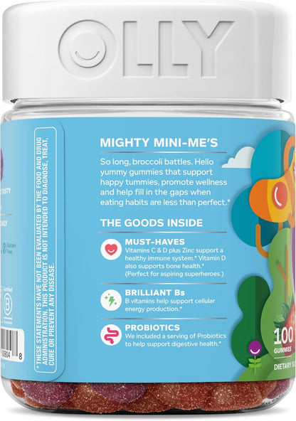 OLLY Kids Multivitamin & Probiotic Gummy, Berry Flavour, 100 Gummies (50 Day Supply)