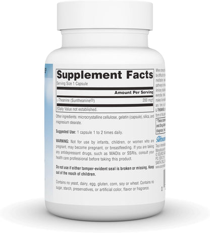 Source Naturals Serene Science L-Theanine, Made with Suntheanine, for Calm Focus and Normal Sleep, 200 mg - 60 Capsules