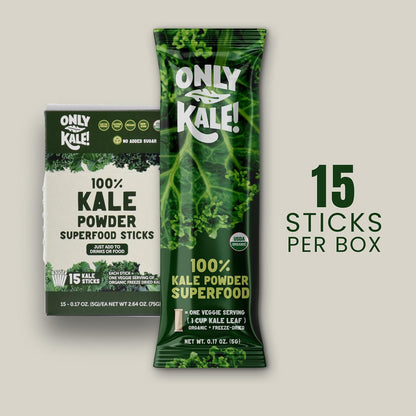 OnlyKale™ Kale Powder – 1 Month Supply (15 Sticks) – Organic Green Superfood – USDA Organic, Clean Greens for Smoothies & Juices, Single-Serving Sticks