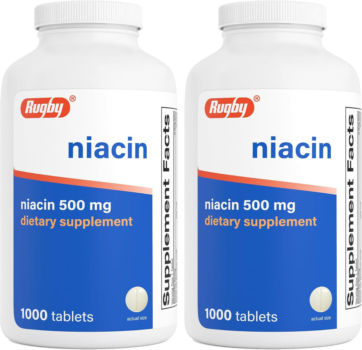 Rugby Niacin 500mg - Vitamin B3 Supplement, 1000 Tablets (2-Pack) - görsel 1