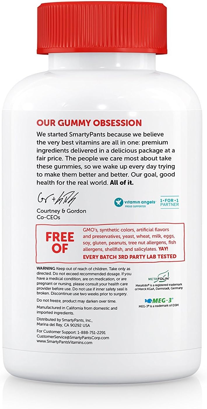 SmartyPants Kids Complete Gummy Vitamins - Multivitamin & Omega 3 DHA/EPA Fish Oil, Methyl B12, Vitamin D3 - 180 Gummies (Value Size) - görsel 3