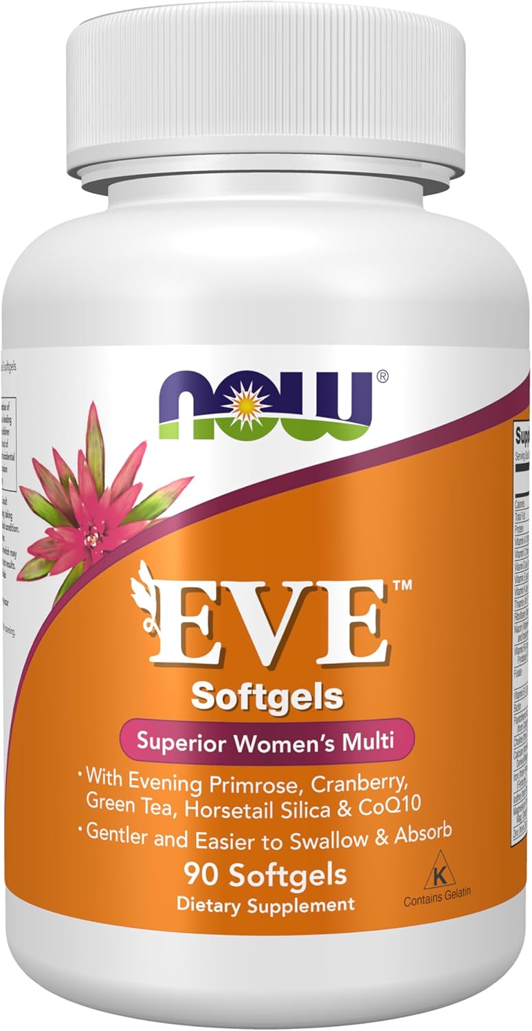 NOW Foods Supplements, Eve™ Women's Multivitamin with Evening Primrose, Cranberry, Green Tea, Horsetail Silica & CoQ10, 90 Softgels - görsel 1