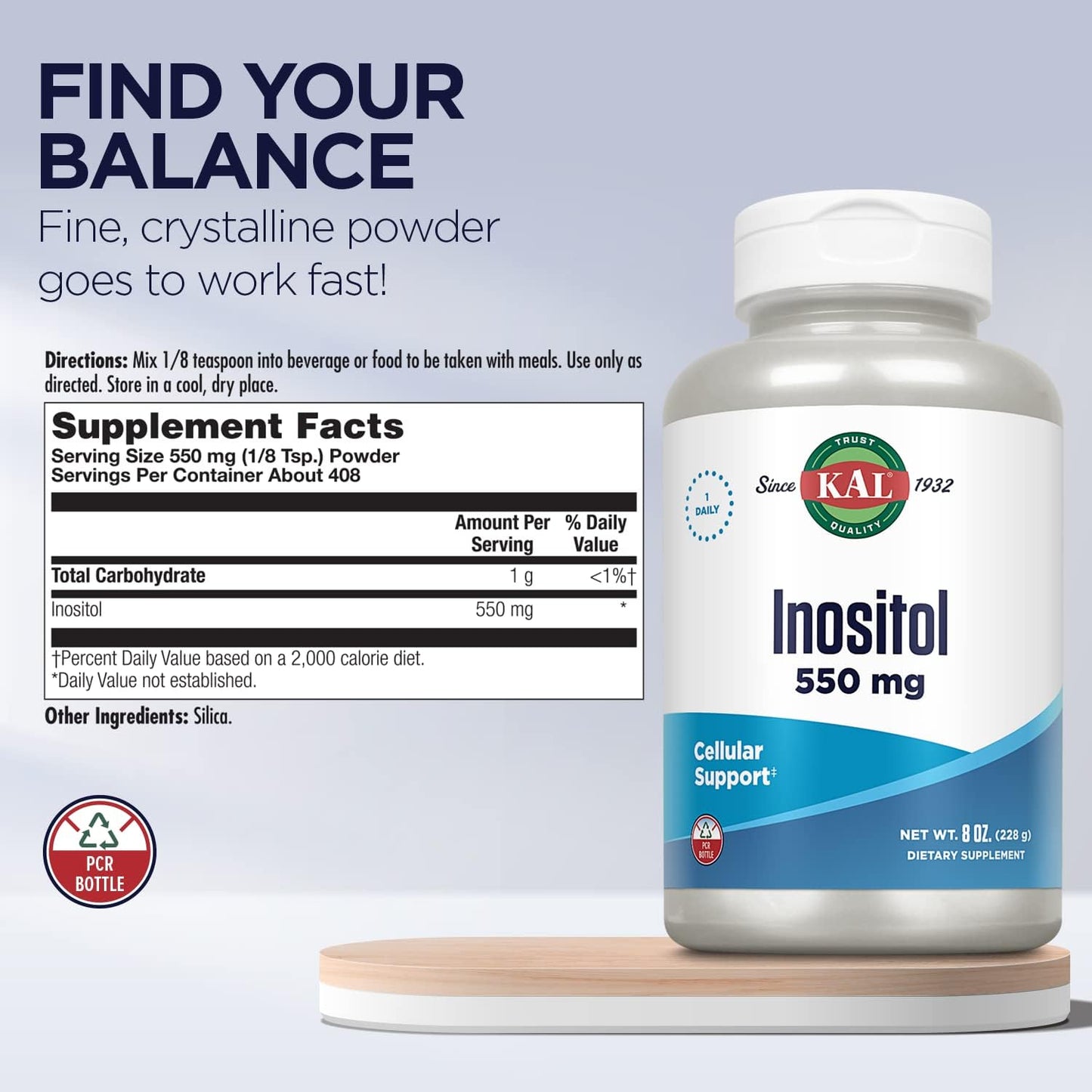 KAL Inositol Powder 550mg - 8 oz (408 Servings) - görsel 3