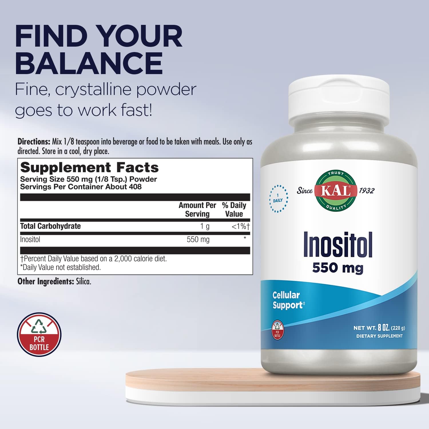 KAL Inositol Powder 550mg - 8 oz (408 Servings) - görsel 3