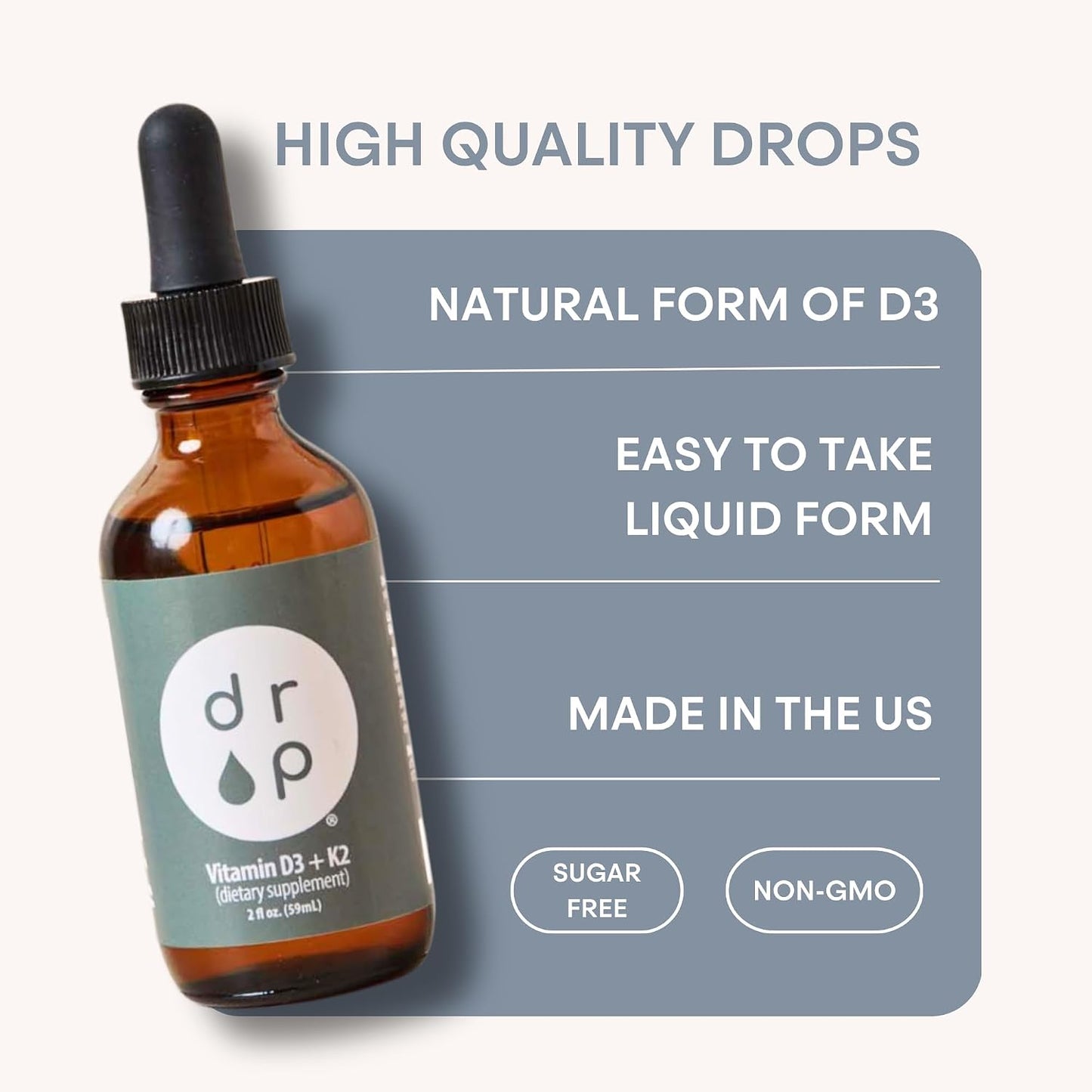 Drop Vitamin D3 + K2 Liquid Drops - 1000 IU Vegan D3 from Lichen, 45 mcg K2 (MK-4 & MK-7) with Organic MCT Oil, 59 ml - görsel 6