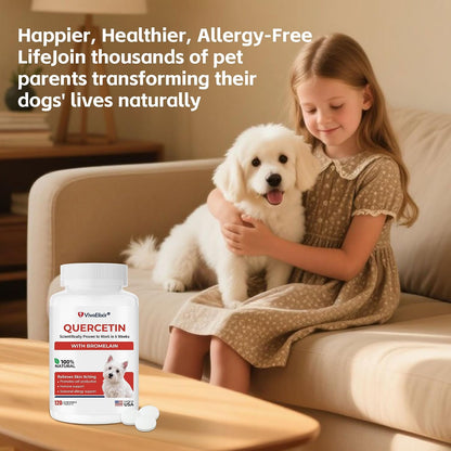 Quercetin & Bromelain Tablets for Dogs – for Skin Allergies, Atopic Dermatitis, Ear Infections & Joint Stiffness – Immune & Anti-Inflammatory Support – Vet-Formulated