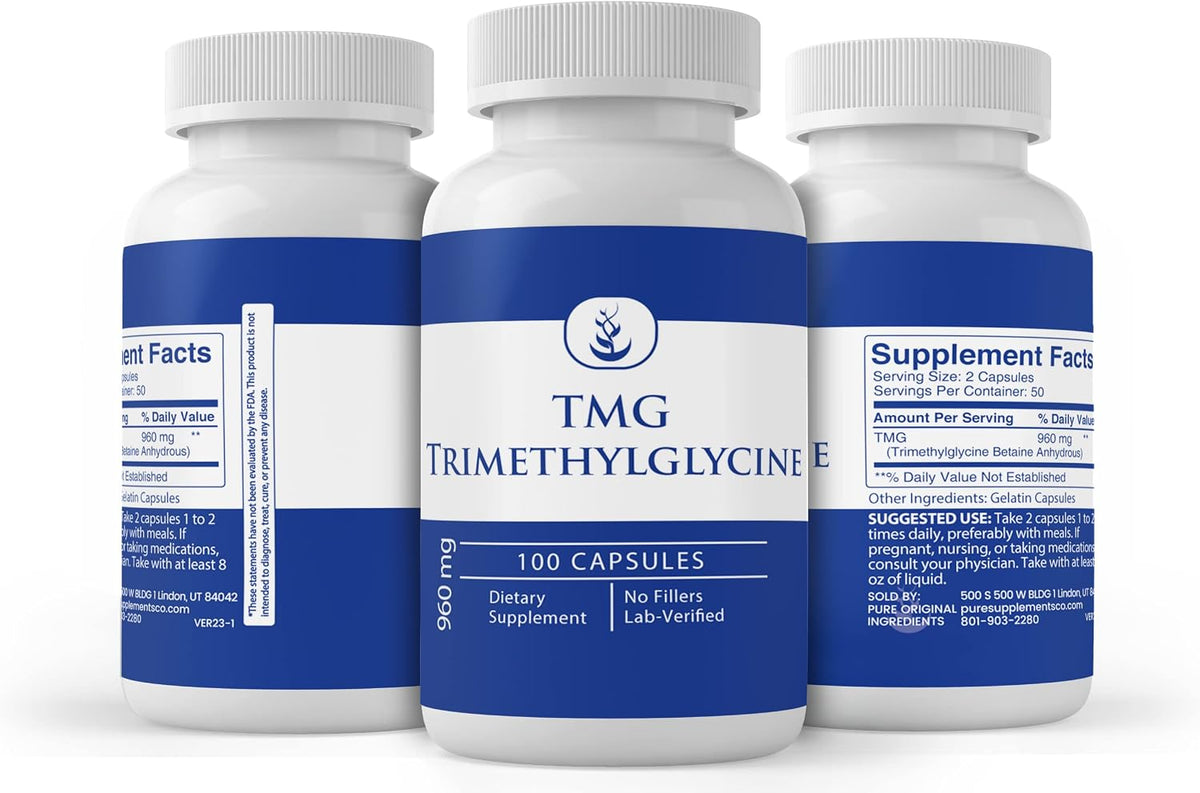 Pure Original Ingredients TMG (Trimethylglycine) Betaine Anhydrous – 100 Capsules - görsel 4
