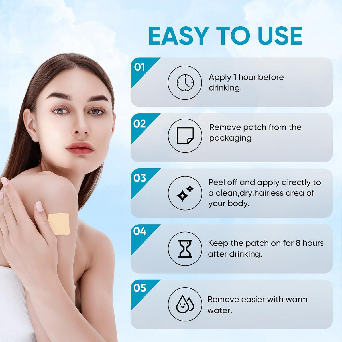 Recovery Patches – 48 Pack, 100% Natural Ingredients – Wake Up Refreshed for a Better Morning, Individually Wrapped, Skin-Friendly & Waterproof – Apply Before Drinking - görsel 5