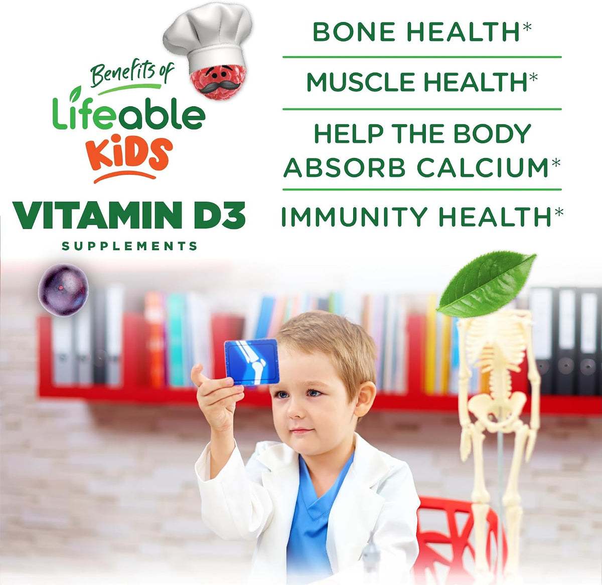 Lifeable Sugar Free Vitamin D for Kids 1000 IU - Great Tasting Natural Flavour Gummy Supplement - Gluten-Free Vegetarian Chewable - for Strong and Healthy Bones, for Children, Teen, Toddler, 90 Gummies - görsel 3
