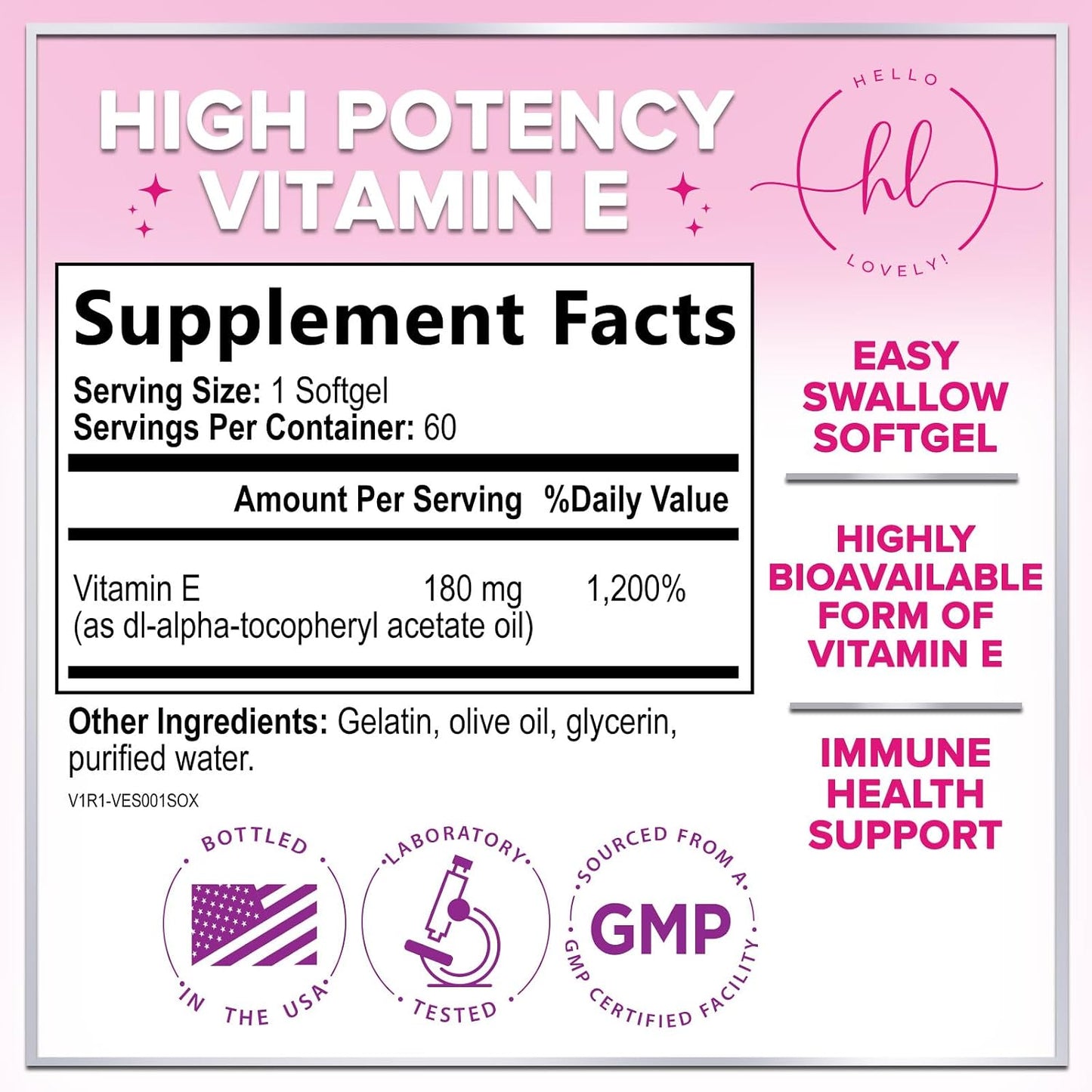 Vitamin E 180 mg - dl-Alpha Tocopherol Soft gel capsules for Hair, Skin and Immune Support - 60 Soft gel capsules - görsel 2